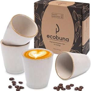 ECOBUNA¨ Espressotassen Set (4x100ml) aus Portugal-kleine Kaffeebecher-Tassen ohne Henkel ideal fŸr Doppio, Espresso Macchiato, Cortado, Babyccino (Farbe: Latte Weiss)