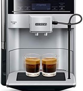 Siemens Kaffeevollautomat EQ.6 plus s300 TE653501DE, für viele Kaffeespezialitäten, Milch-Aufschäumdüse, Keramikmahlwerk, Doppeltassenfunktion, Antikalk, automatische Dampfreinigung, 1500 W, silber