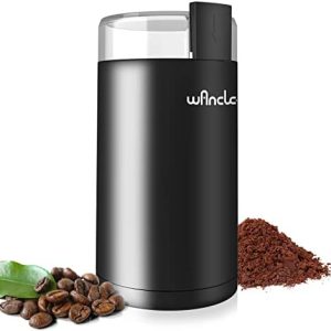 Kaffeemühle, Wancle Elektrische Kaffemühle für Bohnen ＆ Gewürze, Edelstahl Klinge, Schüssel, leise Kaffeemühle mit sauberer Bürste mit einem Knopf für Grob- und Feinmühle (Schwarz+Schwarz)