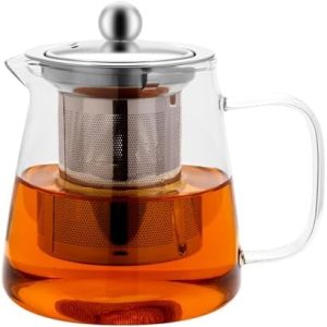 Honneeo Theiere Avec Infuseur 450ml Théières en Verre Borosilicate, Bouilloire à Thé Qui va Sur la Cuisinière pour Thé en Vrac, Tisane, Thé aux Fruits