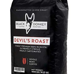 DEVIL'S ROAST | 1KG Kaffeebohnen | Extrem Starker Kaffee | Stark Koffeinhaltiger Kaffee | Premium Robusta von Black Donkey Coffee Roasters