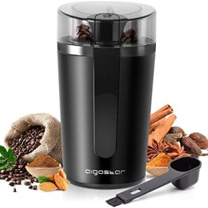 Aigostar Elektrische Kaffeemühle Mahlgrad Einstellbar BPA Frei Caffe Grinder Mixer Mühle Zerkleinerer für Kaffeebohne Leinsamen Nuss Gewürze Getreide 60g 200W