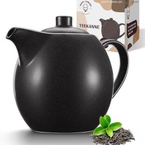 Happy Lemuro Teekanne mit Siebeinsatz Keramik - 1,2 l - Keramik Teekanne Schwarz (Anthrazit) - Tea Pot - Teapot - Teekanne Steingut - Tee Zubehör - Teezubereiter für Losen Tee