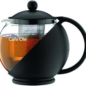 Café Olé Grunwerg Café Ole Loose Leaf Everyday Round Teekanne Infuser Basket Glas Teekanne, Schwarz, 1.20 Liter, 1200ml / 1.2