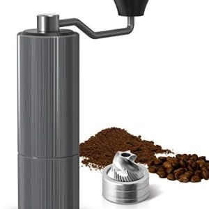 CIRCLE JOY Kaffeemühle Manuell mit CNC Edelstahl Kegelmahlwerk, Aluminiumlegierung Handkaffeemühle mit Doppellagerpositionierung und Einstellbare Grobheit, Grau