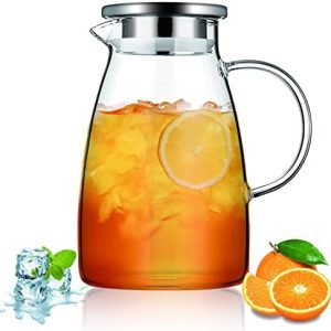 Kyraton Wasserkaraffe 1.5L mit Abnehmbarem Deckel, Heiß und Kaltgetränke Klarglas Wasserkrug Karaffe, Glaskaraffe für Tee Cafe Limonade Milchsaft