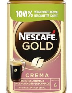 NESCAFÉ GOLD Crema, löslicher Bohnenkaffee, Instant-Kaffee aus erlesenen Kaffeebohnen mit samtiger Crema, koffeinhaltig, 200g