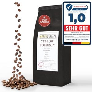 BRÜHDERLICH Yellow Bourbon Premium Arabica Kaffeebohnen säurearm (1kg) - Besondere Kaffeebohnen aus Brasilien - Harmonische Grundsüße und weiches Aroma - Coffee Beans - Außergewöhnlich mild