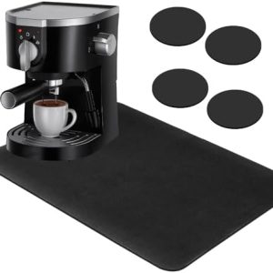 NAROSEBE Kaffeemaschine Abtropfmatte Schwarz, Saugstarke Trockenmatte, 40x50cm Kaffeemaschine Matte Unterlage, Absorbierende Saugfähige Abtropfmatte mit 4 Untersetzer Spülmatte für die Küche Bad Theke