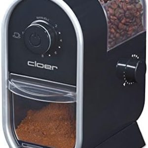 Cloer 7560 Elektrische Kaffeemühle mit Scheibenmahlwerk, 100 W, für 150 g Kaffeebohnen, für 2-12 Tassen, verstellbarer Mahlgrad, schwarz