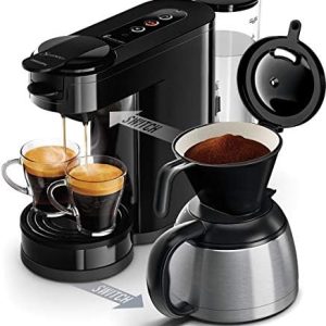 Philips Senseo Switch Pad- und Filterkaffeemaschine, 2-in-1-Brühtechnologie, 1-Liter-Wasserbehälter, 7 Tassen in einem Durchgang, Klavierlackschwarz (HD6592/64)