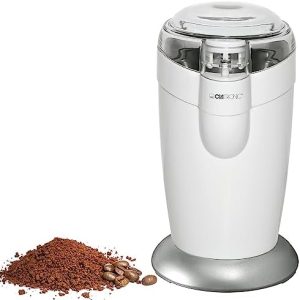 Clatronic® elektrische Kaffeemühle, Kaffeemühle mit Edelstahlschlagmesser, Fassungsvermögen 40 g, 120-Watt Motor, weiß-edelstahl, KSW 3306