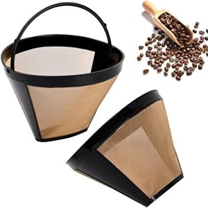 Pinsheng 2 Stücke Goldtonfilter Kaffee Dauerfilter, Edelstahl Wiederverwendbar Dauerhaft Kaffeefilter Mesh Korb Waschbar Kaffee Filter mit Griff- Kaffeezubehör