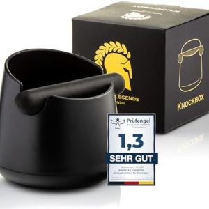 Barista Legends® Abklopfbehälter für Siebträger mattschwarz - Knock Box für Kaffeesatz mit spezieller geräuschabsorbierender Schlagstange - Abschlagbehälter für dein Barista Zubehör.