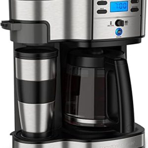 Hamilton Beach Kaffeemaschine mit zweifachem Brühsystem, mit Reisebecher, bis zu 12 Tassen Kaffee, programmierbare Filterkaffeemaschine, Kaffeevollautomat, 1.8 liters , Schwarz (49980A-CE)