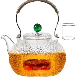 BIAOQINBO 1300ml Teekanne aus Glas,Teekanne mit Siebeinsatz Teekessel Hitzebeständige Hochborosilikat Eebereiter Geeignet Teapot für Tee Blumentee und Saft,Kann auf dem Herd Erhitzt Werden