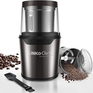 LINKchef Kaffeemühle Elektrisch und Gewürzmühle, Kräutermühle, Kaffeebohnenmühle, Nass- und Trockenmühle mit 1 abnehmbaren Edelstahlschale, Max 80g Kapazität, 12 Tassen Kaffee, Schwarz