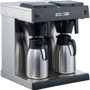 GGM Gastro Filterkaffeemaschine - 2x2 Liter Tank - 3.3 kW - 2 Warmhalteplatten - 2 Isolierkannen mit je 1.6 Liter Inhalt - Einfache Bedienung - Edelstahl - FKMV20D