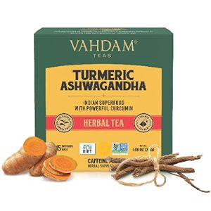 VAHDAM, Kurkuma Ashwagandha SUPERFOOD Kräutertee (15 Teebeutel) Indiens alte Mischung aus Kurkuma & Gartenfrischen Gewürzen | Kurkuma Tee