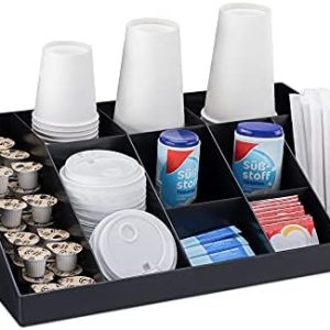 Navaris Kaffee Spender Organizer - Aufbewahrung von Zubehör - Kaffeebar für u. a. Zucker Milch Servietten Kapseln - Kaffeestation 10 Fächer schwarz