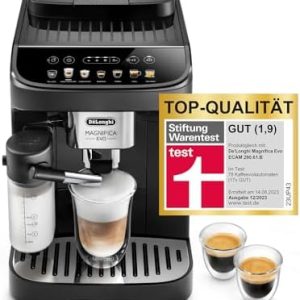 De'Longhi Magnifica Evo ECAM 292.81.B Kaffeevollautomat mit LatteCrema Milchsystem, 7 Direktwahltasten für Cappuccino, Espresso und weitere Kaffeespezialitäten, 2-Tassen-Funktion, Schwarz