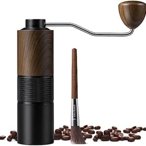 Kaffeemühle manuell mit Reinigungspinsel Handkaffeemühle aus Edelstahl mit Kegelmahlwerk Espressomühle Hand Präzise Mahlgradeinstellung für Espresso, French Press