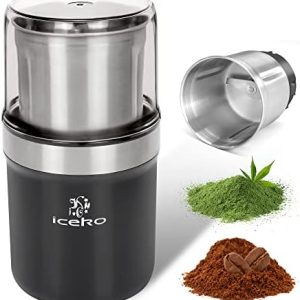 ICEKO Kaffeemühle Elektrisch, Gewürzmühle mit Edelstahlklingen,200w/120 g großes Fassungsvermögen, abnehmbare Mühle für Kaffeebohnen, Gewürze, Getreide, Nüsse