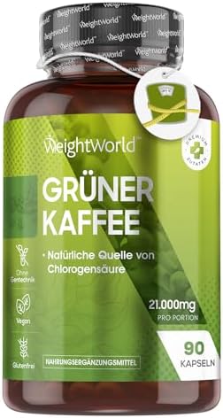 Grüner Kaffee 21.000mg - Alternative zu Grüner Tee & Koffeintabletten - Grüner Kaffeebohnen Extrakt - 90 Kaffeepulver Kapseln - Superfood mit Chlorogensäure und Koffein - Green Coffee - WeightWorld