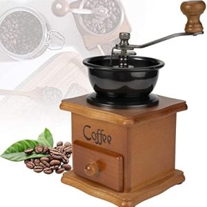 Rairsky Vintage Kaffeemühle Manuell ​aus Holz, ​Kaffeemühle Hand Einstellbare Grobgangeinstellung, Handkaffeemühle ​mit Keramikgraten Auffangschublade Perfekt für Tropfkaffee Espresso