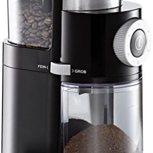 ROMMELSBACHER Kaffeemühle EKM 200 – aromaschonendes Scheibenmahlwerk, Mahlgrad einstellbar von grob bis fein, 2-12 Portionen, Füllmenge Bohnenbehälter 250 g, 110 Watt, schwarz