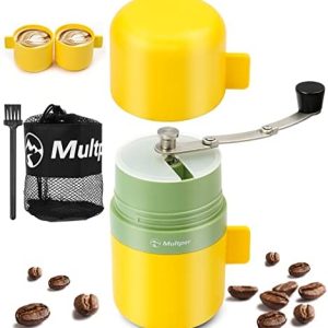 Kaffeemühle Manuell mit Keramikmahlwerk, Multper Camping Handkaffeemühle für Outdoor, Tragbar Hand Espressomühle, Mahlgradeinstellung stufenlos, Manuelle Kaffeemühle Hand mit Tragetasche Bürste