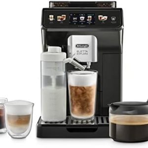 De'Longhi Eletta Explore Cold Brew ECAM452.67.G Kaffeevollautomat mit LatteCrema Milchsystem, Heiße & Kalte Getränke auf Knopfdruck, 3,5 Zoll TFT Touchscreen Farbdisplay, inkl. Kaffeekanne, Dunkelgrau