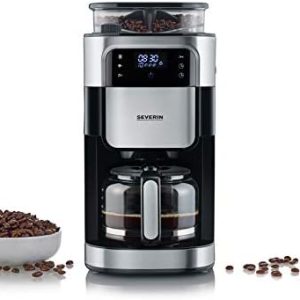 SEVERIN Kaffeemaschine mit Mahlwerk, Kaffeeautomat mit Glaskanne und Timer-Funktion, auch als Filterkaffeemaschine, für bis zu 10 Tassen Kaffee, 1000 Watt, schwarz/ Edelstahl, KA 4813