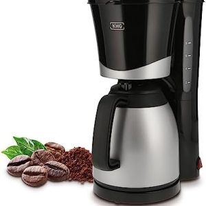 KHG Kaffeemaschine TKA-101SS aus Kunststoff/Metall in schwarz/silberfarben, mit Thermoskanne 1 Liter, Kapazität für 8 Tassen, abnehmbarer Permanentfilter, Wasserstandsanzeige, Tropfstopp