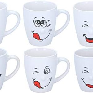 6tlg.Set Smile, Smily, Kaffee, Kaffeetassen, Kakao, Kakaotasse, Kaffeetasse, Kaffeebecher, Tee, Kaffeepott, 150 ml