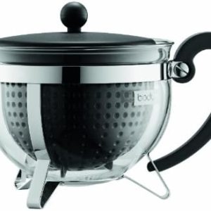 Bodum 1970-01-2 Chambord Teekanne, 1.3 L mit farbigem Plastikdeckel, Griff und Filter, schwarz