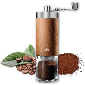 Capy Brew – Kaffeemühle manuell mit Keramikmahlwerk und klappbarem Griff | Kaffeebohnen selbst mahlen für French Press, Moka und Espresso | Leicht, Leise und Langlebig | Rutschsichere Holzoptik