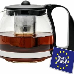 spar-home® Premium Teekanne Glas - Hitzebeständig Glaskanne mit Deckel Teekanne mit Siebeinsatz Kaffeekanne mit Edelstahl Filter Sieb Tea Maker Teekanne mit Sieb Tee Kanne Aus Glas (1250ml)