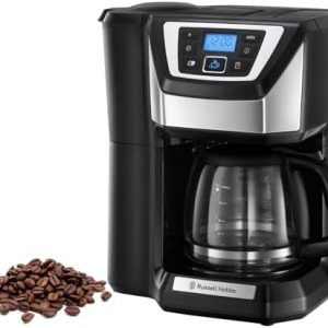 Russell Hobbs Kaffeemaschine mit Mahlwerk [Digitaler Timer, Brausekopf für optimale Extraktion&Aroma] Victory (max 12 Tassen, 1,5l Glaskanne, Mahlgradeinstellung) Filterkaffeemaschine 22000-56/RH