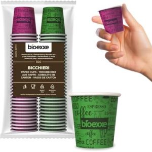 bioexxe Kaffeebecher aus Papier, 100 Stück, 75 ml, biologisch abbaubare Kaffeebecher à 75 ml, Kaffeebecher aus Papier, beständig gegen Getränke bis zu 85°/90° – umweltfreundlicher Einweg