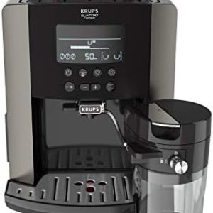 Krups EA819E Arabica Latte Quattro Force Kaffeevollautomat | 1550 Watt | Wassertankkapazität: 1,7 Liter | Pumpendruck: 15 bar | LCD-Display | Platin-schwarz