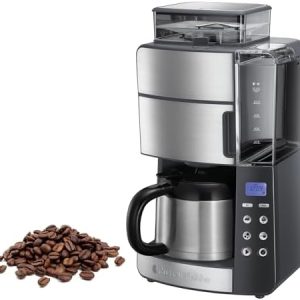 Russell Hobbs Kaffeemaschine mit Mahlwerk Thermokanne [Digitaler Timer, Brausekopf für opt. Extraktion & Aroma] Grind&Brew (max 10 Tassen, 3-stufige Mahlgradeinstellung) Filterkaffeemaschine 25620-56