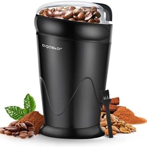 Aigostar Kaffeemühle Elektrisch Gewürzmühle Kaffee Mühle für Kaffeebohnen, Getreide, Gewürze und Nüsse, Edelstahl Schlagmesser, 60g Bohnenbehälter, Elektrische Propellermühlen,150 Watt, Schwarz