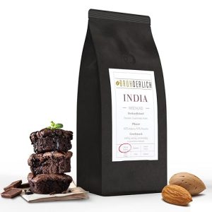 Brühderlich INDIA - Premium Espresso Blend - 60% Arabica und 40% Robusta Kaffeebohnen - Geröstete Espressobohnen - Säurearm und mit vollem Körper - Ideal für Siebträger und Vollautomaten (1kg)