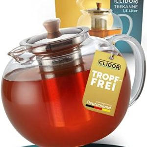 CLIDOR ® - Teekanne mit Siebeinsatz - 1,5 Liter (verstärkte Glasdicke) Teekanne Glas - verbesserte Konstruktion des Siebeinsatz - Teekanne - Teekanne mit Sieb - robuste Glas Teekanne - Teapot