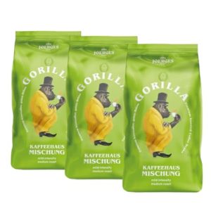 Joerges Gorilla Kaffeehaus-Mischung, 3er Vorteilspack (3x 1000g), ganze Kaffeebohnen, Röstkaffee, Caffè