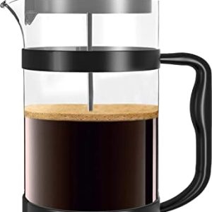 KICHLY French Press Kaffeemaschine- Tragbare Cafetière mit Dreifachfilter- Hitzebeständiges Glas mit Edelstahlgehäuse- Große Karaffe- 1000ml / 1 litre / 34Oz - Schwarz