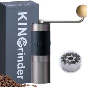 KINGrinder K2 Gerader Grif Manuelle Kaffeemühle mit 140 einstellbaren Mahlgraden für Aeropress, French Press, Drip, Espresso, 25 g Fassungsvermögen