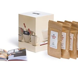 TRY Kaffee Geschenkset, ganze Bohnen - bekannt aus "Die Höhle der Löwen" - fünf Spitzen-Kaffees aus aller Welt & 60-seitiges Booklet - das perfekte Geschenk für alle Kaffee-Fans!