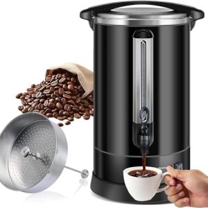 PetierWeit Gastro Kaffeemaschine mit Rundfilter 113 Tassen/17L, Groß Edelstahl Industrie Kaffeemaschine mit Zapfhahn für Party, Heißwasserspender für Kaffee, 1500 W